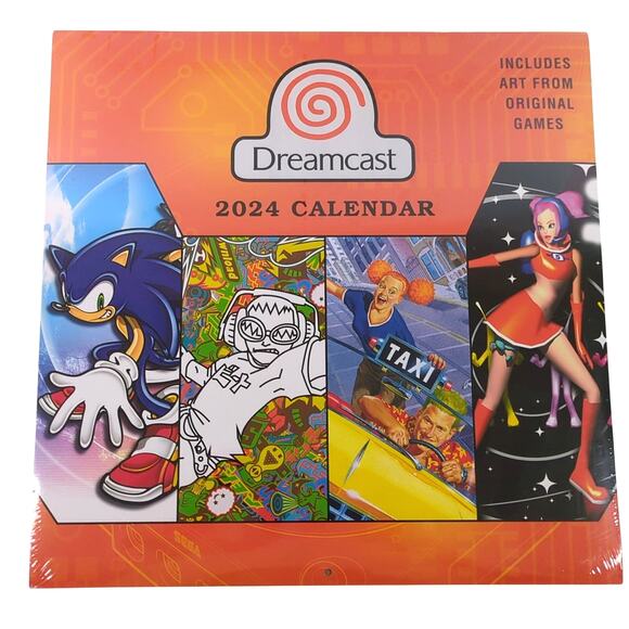 Sega Dreamcast 2024 Wall Calendar Sonic Crazy Taxi Shenmue Phantasy Star Art New - Picture 1 of 2